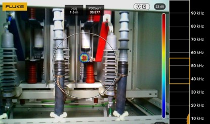 VCB 고압 차단기 접촉부 부분방전 측정 이미지 초음파음향카메라-부분방전-Fluke ii910-코로나방전